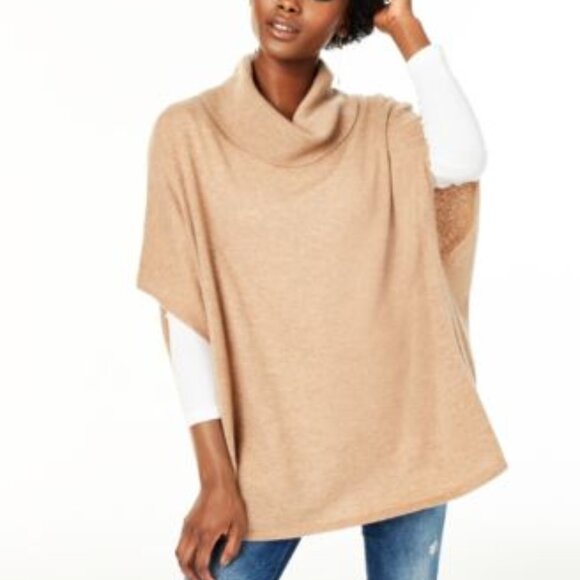 Cashmere Charter Club Luxury Women's Size 1X 100% Cashmere Poncho Sweater Tan - Picture 1 of 16